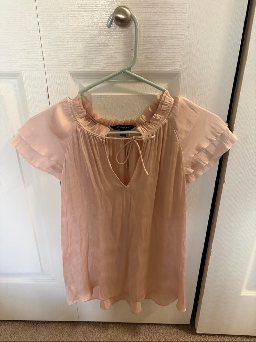 Banana Republic Blush Ruffle Tie-Neck Flutter Sleeve Blouse